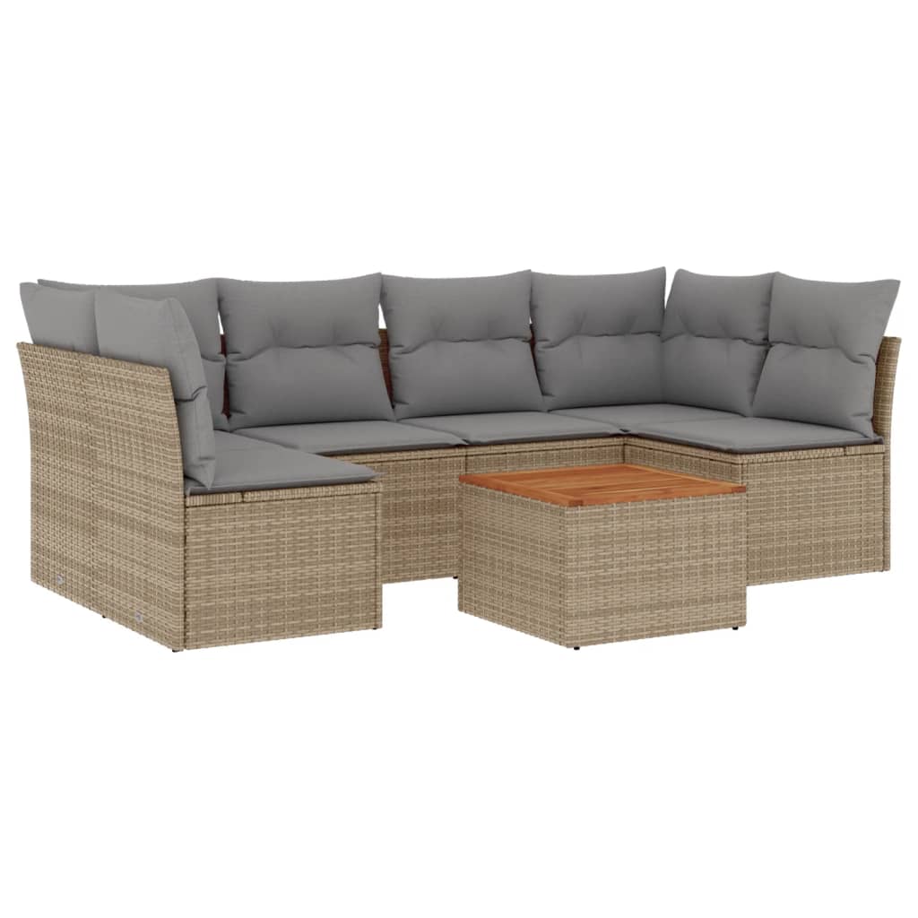 Set Divani da Giardino 7 pz con Cuscini Beige in Polyrattan 3223560