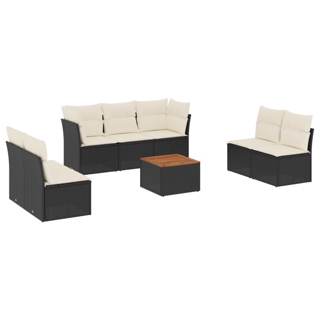 Set Divani da Giardino con Cuscini 8 pz Nero in Polyrattan 3223564