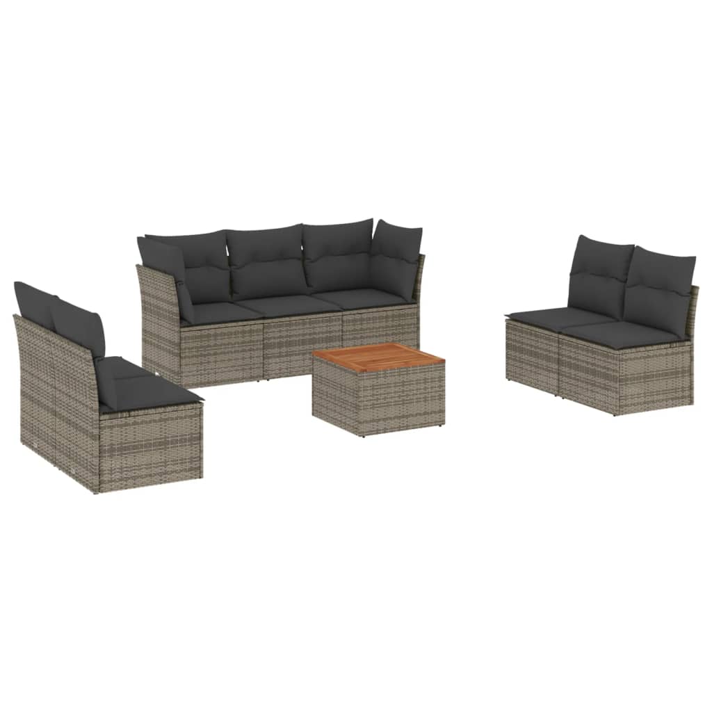 Set Divano da Giardino 8 pz con Cuscini Grigio in Polyrattan 3223568