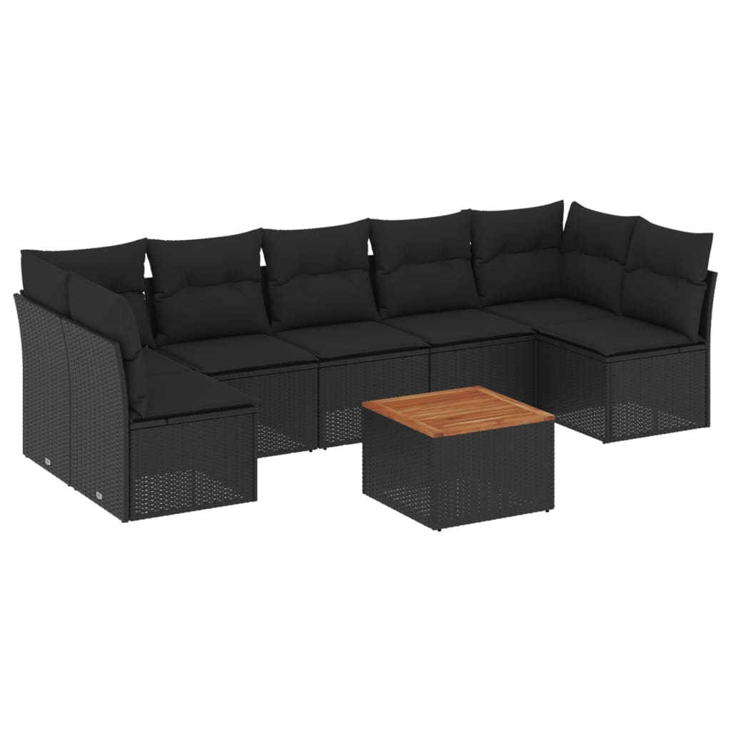 Set Divani da Giardino con Cuscini 8 pz Nero in Polyrattan 3223570