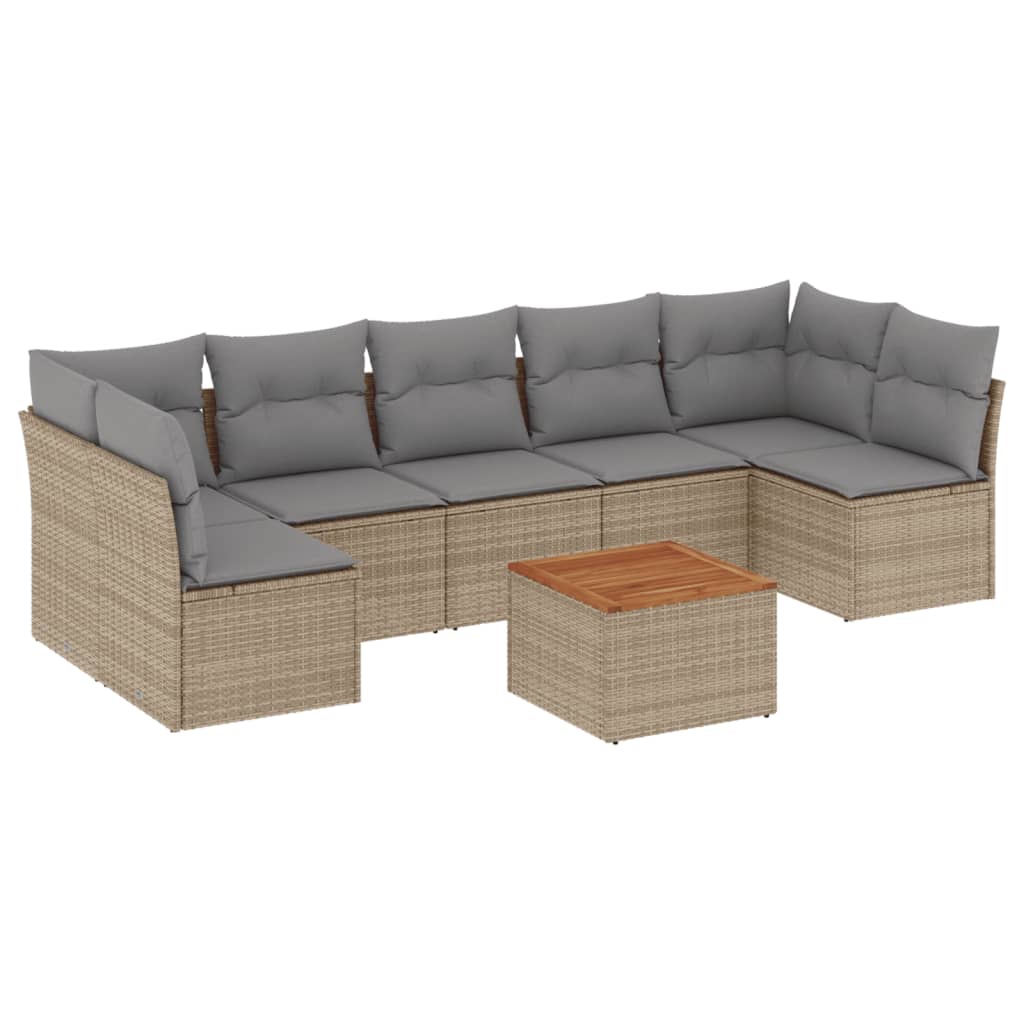 Set Divano da Giardino 8 pz con Cuscini Beige in Polyrattan 3223574