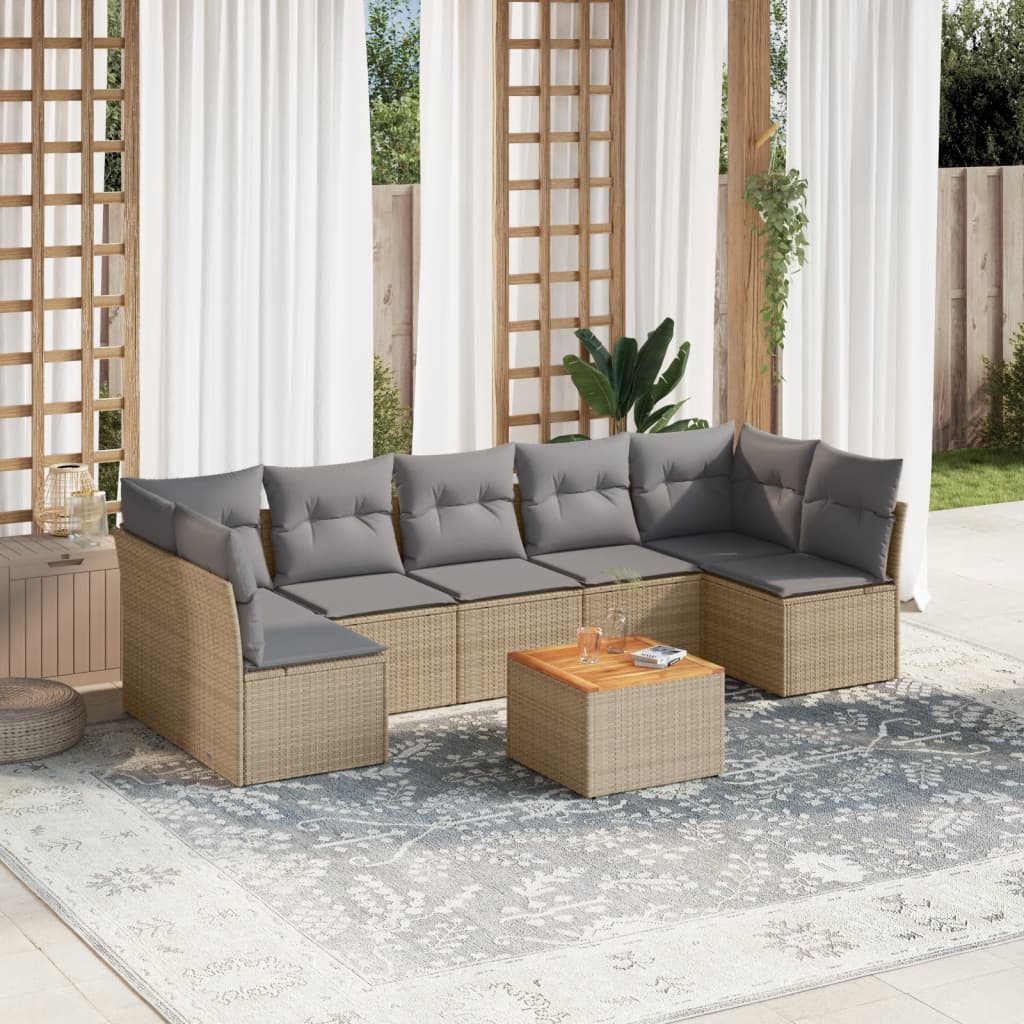 Set Divano da Giardino 8 pz con Cuscini Beige in Polyrattan 3223574