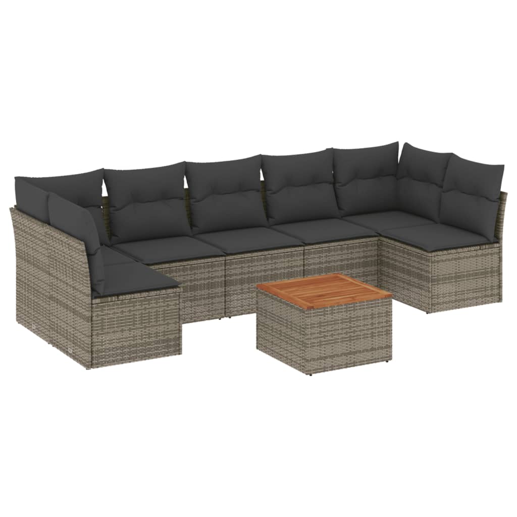 Set Divano da Giardino 8 pz con Cuscini Grigio in Polyrattan 3223575