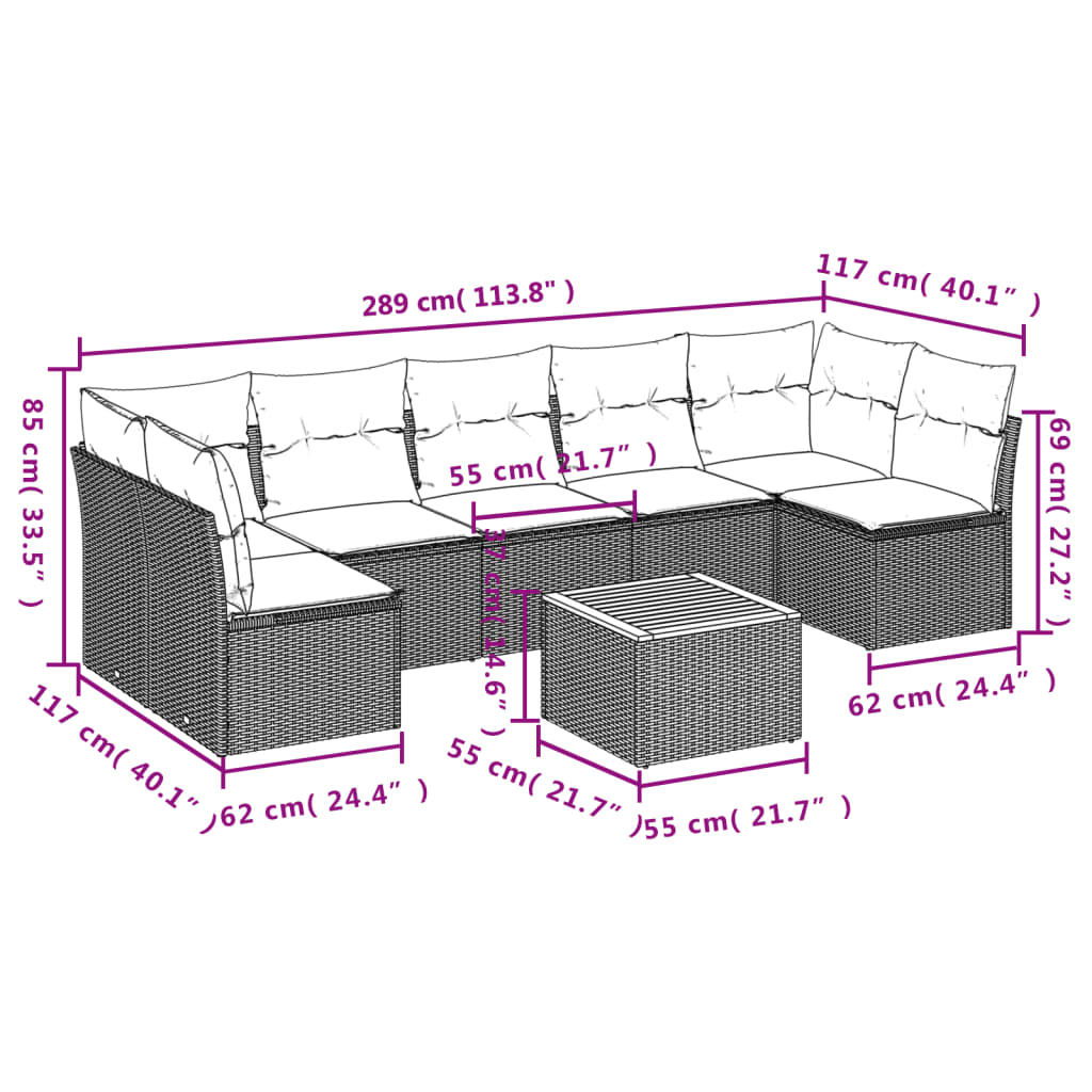 Set Divano da Giardino 8 pz con Cuscini Grigio in Polyrattancod mxl 111944