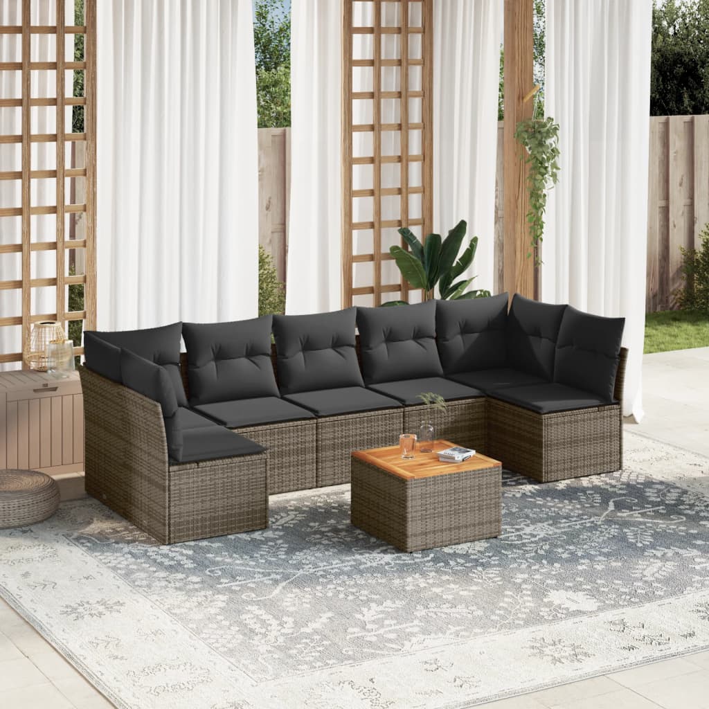 Set Divano da Giardino 8 pz con Cuscini Grigio in Polyrattan 3223575