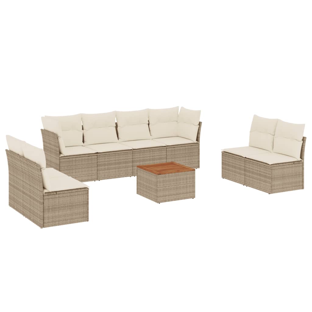 Set Divano da Giardino 9 pz con Cuscini Beige in Polyrattan 3223580