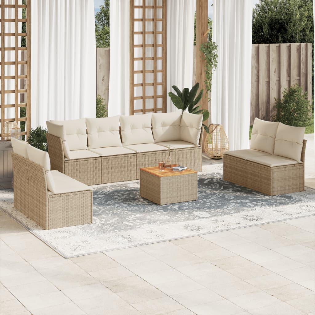 Set Divano da Giardino 9 pz con Cuscini Beige in Polyrattancod mxl 113378