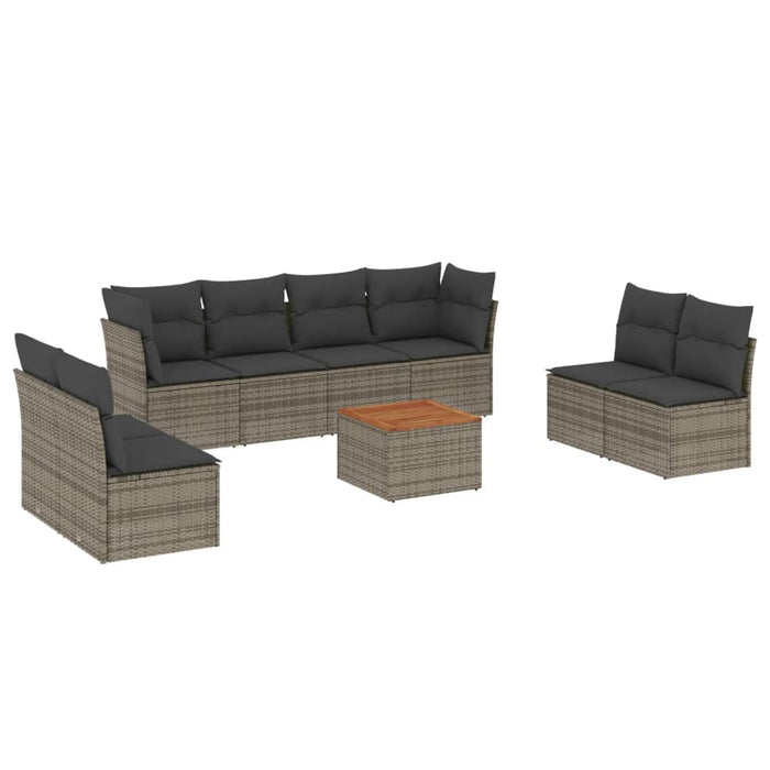 Set Divano da Giardino 9 pz con Cuscini Grigio in Polyrattan 3223582