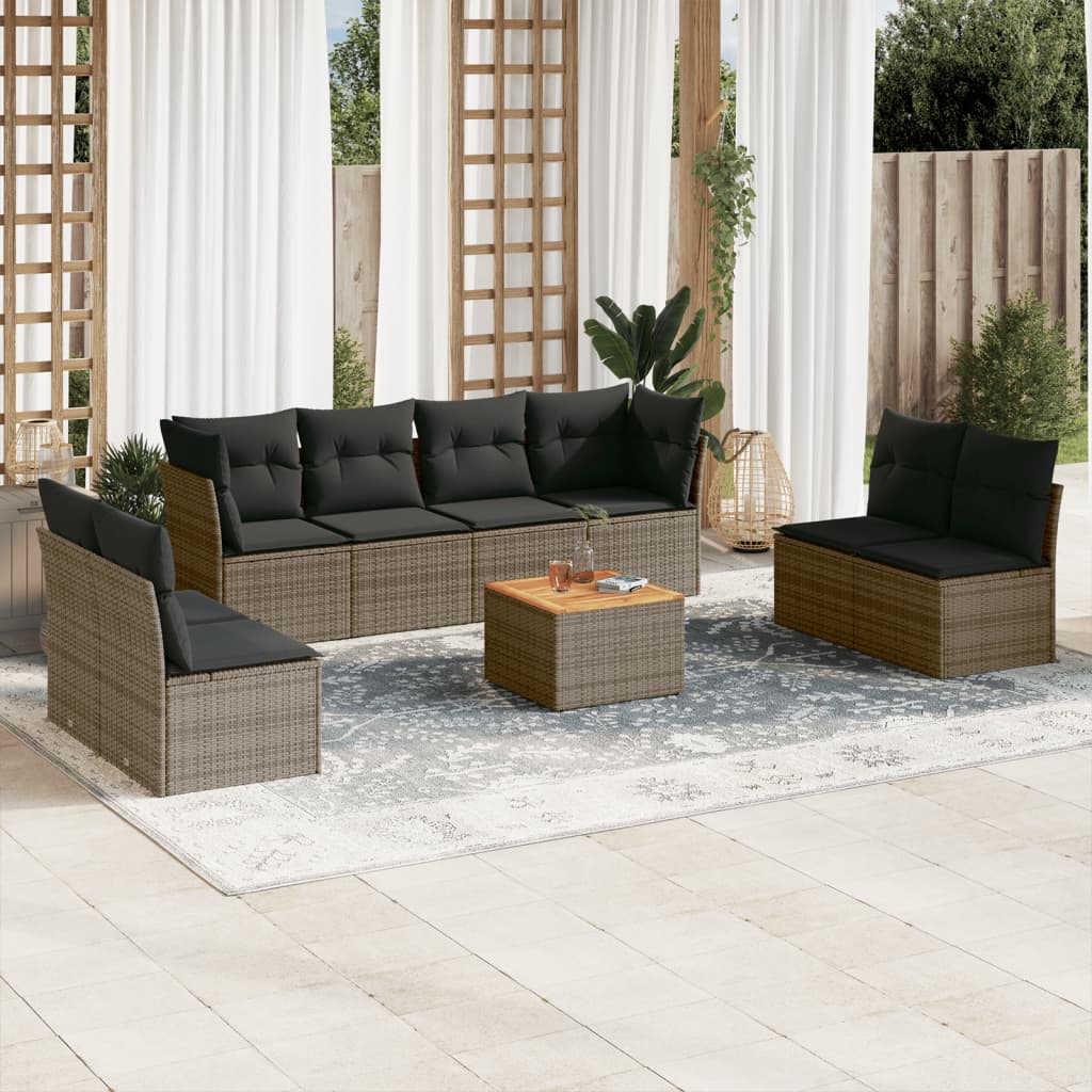 Set Divano da Giardino 9 pz con Cuscini Grigio in Polyrattan 3223582