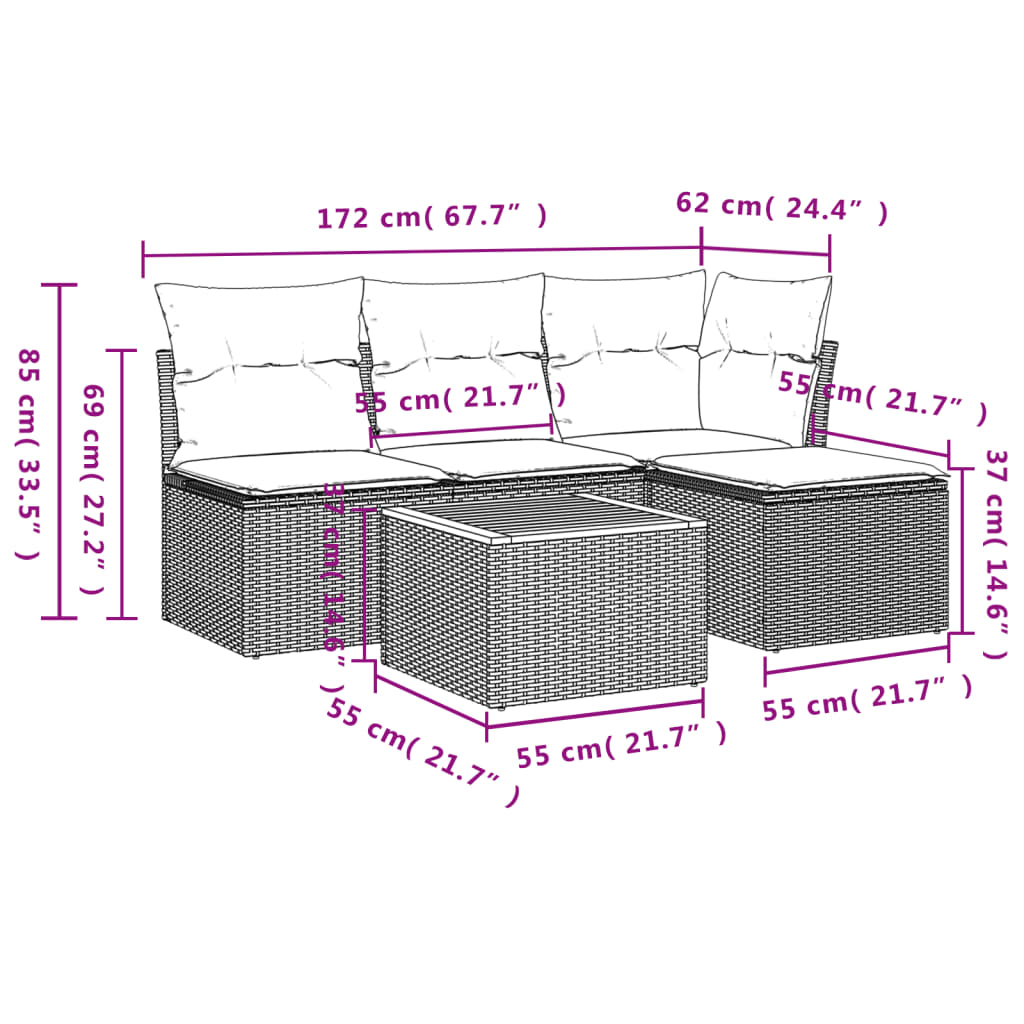 Set Divano da Giardino 5 pz con Cuscini Beige in Polyrattancod mxl 111587