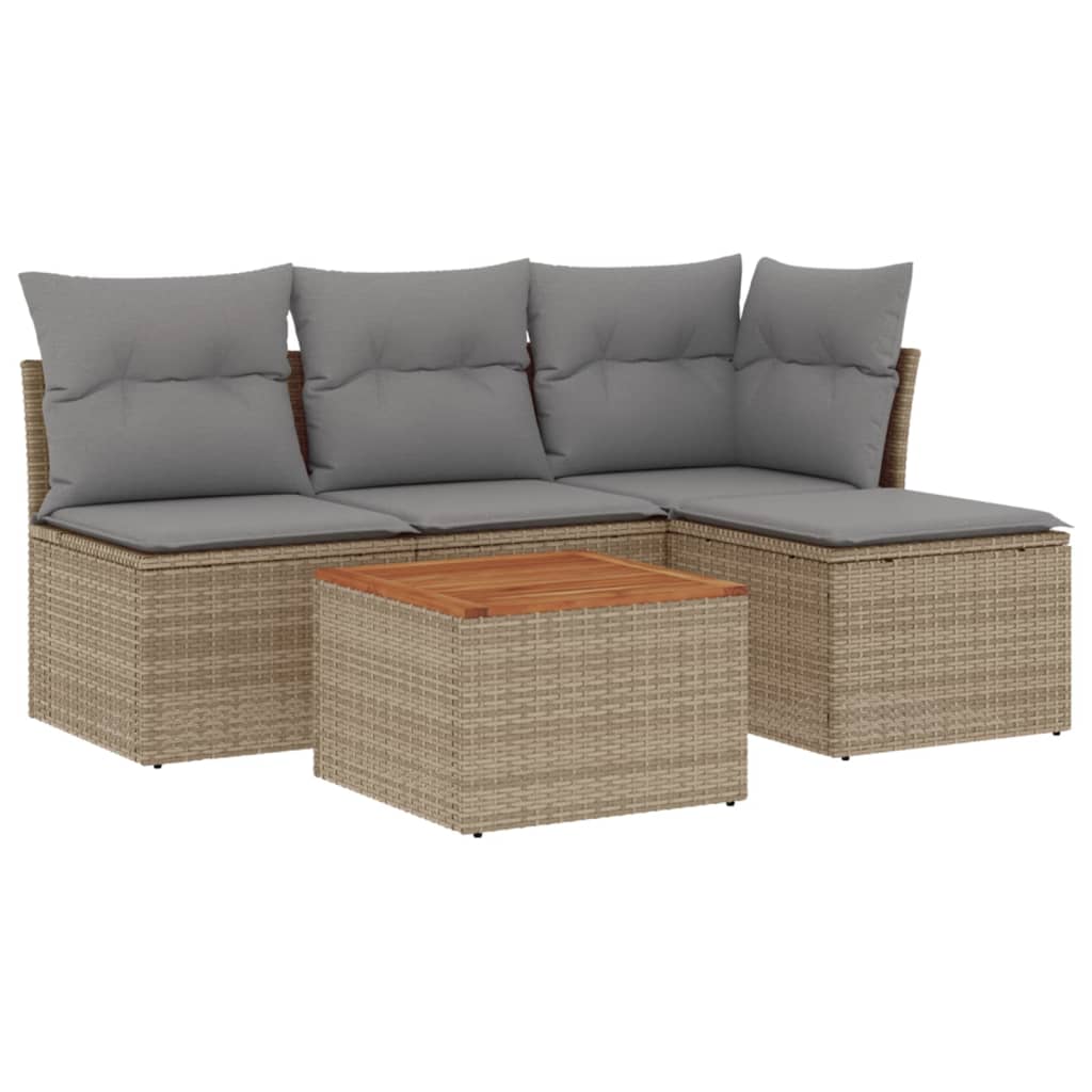 Set Divano da Giardino 5 pz con Cuscini Beige in Polyrattan 3223595