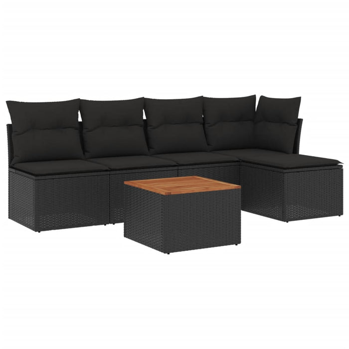 Set Divano da Giardino 6 pz con Cuscini Nero in Polyrattan 3223598