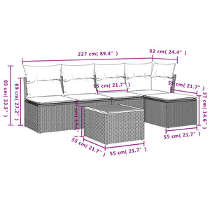 Set Divano da Giardino 6 pz con Cuscini Nero in Polyrattan 3223598