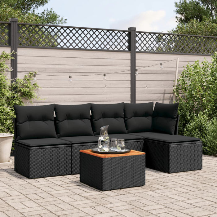 Set Divano da Giardino 6 pz con Cuscini Nero in Polyrattan 3223598