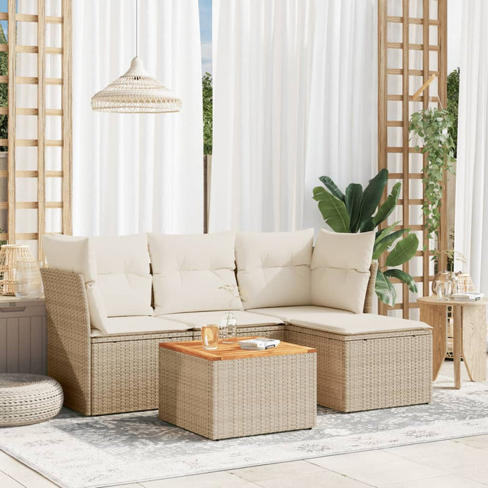 Set Divano da Giardino 5 pz con Cuscini Beige in Polyrattan 3223608