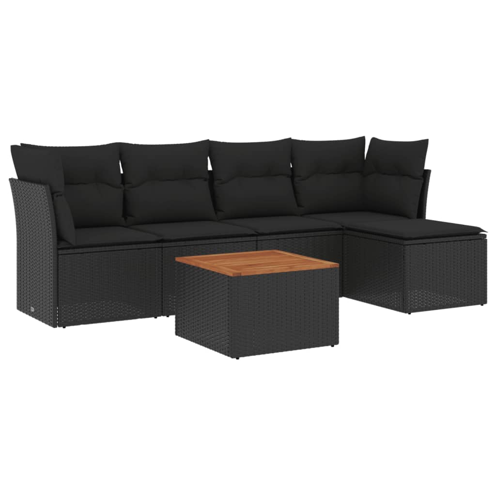 Set Divano da Giardino 6 pz con Cuscini Nero in Polyrattan 3223612