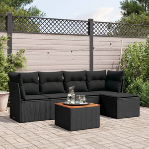 Set Divano da Giardino 6 pz con Cuscini Nero in Polyrattan 3223612