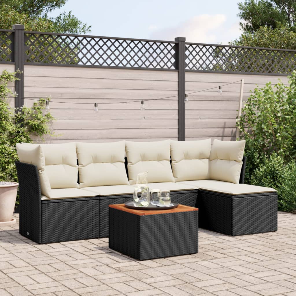 Set Divano da Giardino 6 pz con Cuscini Nero in Polyrattancod mxl 87593