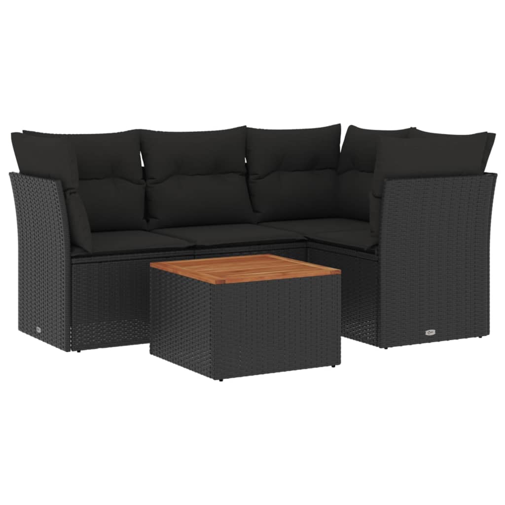 Set Divani da Giardino 5 pz con Cuscini in Polyrattan Nero 3223619