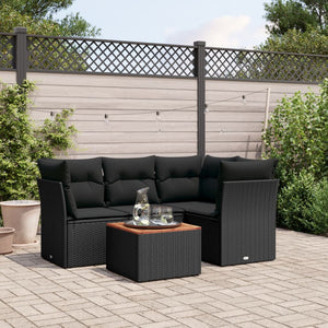 Set Divani da Giardino 5 pz con Cuscini in Polyrattan Nero 3223619