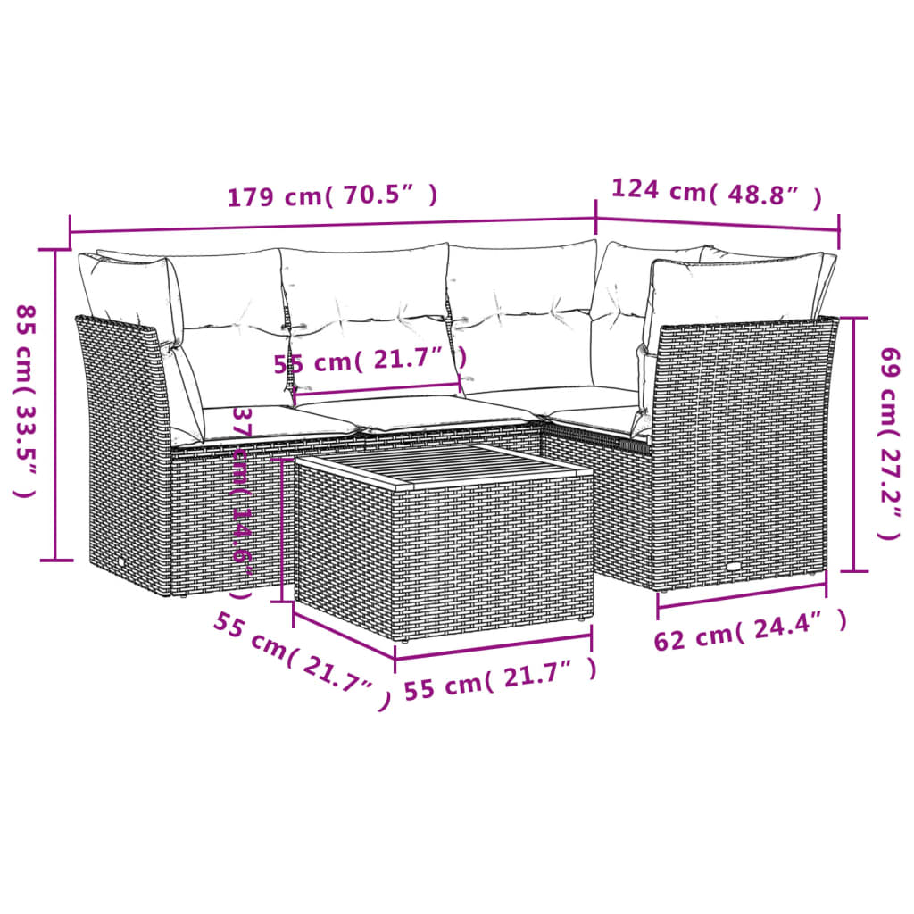 Set Divano da Giardino 5 pz con Cuscini Beige in Polyrattan 3223622