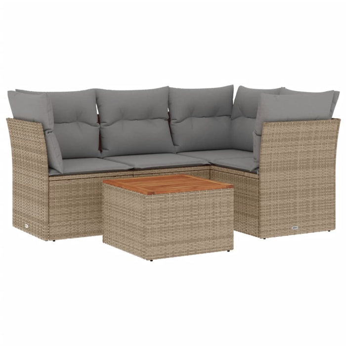 Set Divano da Giardino 5 pz con Cuscini Beige in Polyrattan 3223623