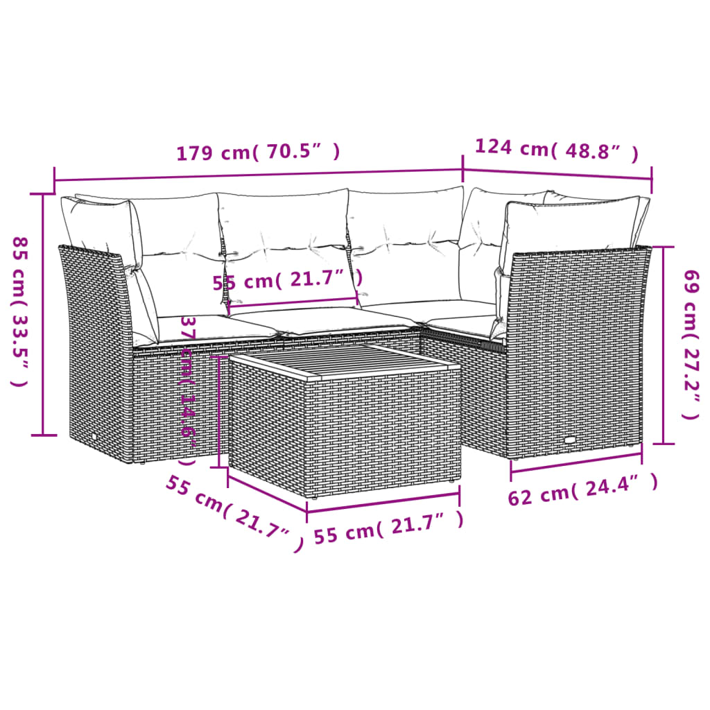 Set Divano da Giardino 5 pz con Cuscini Beige in Polyrattan 3223623