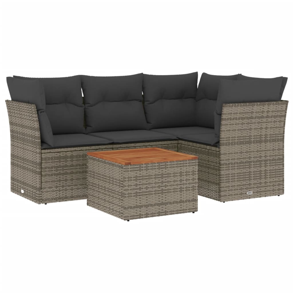 Set Divano da Giardino 5 pz con Cuscini Grigio in Polyrattan 3223624