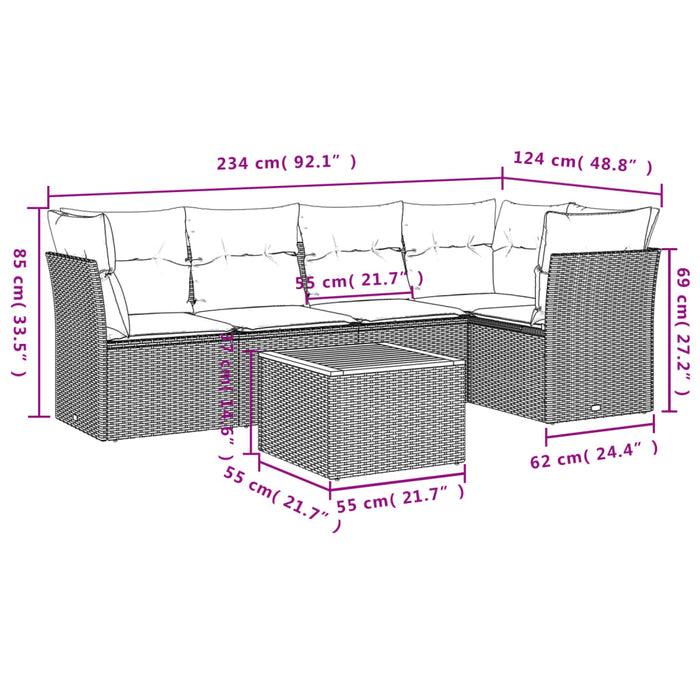 Set Divano da Giardino 6 pz con Cuscini Nero in Polyrattan 3223627