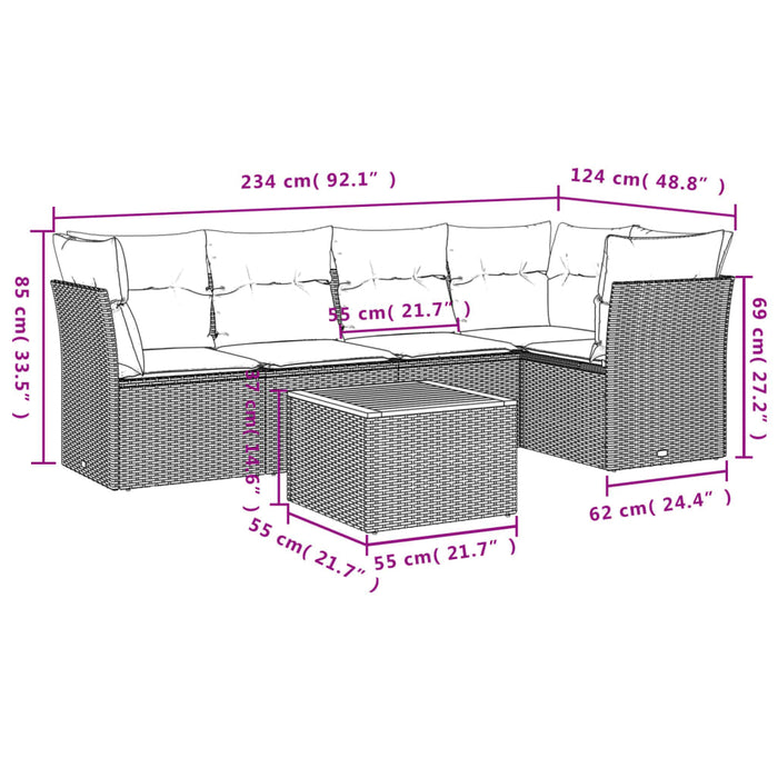 Set Divano da Giardino 6 pz con Cuscini Grigio in Polyrattancod mxl 111946