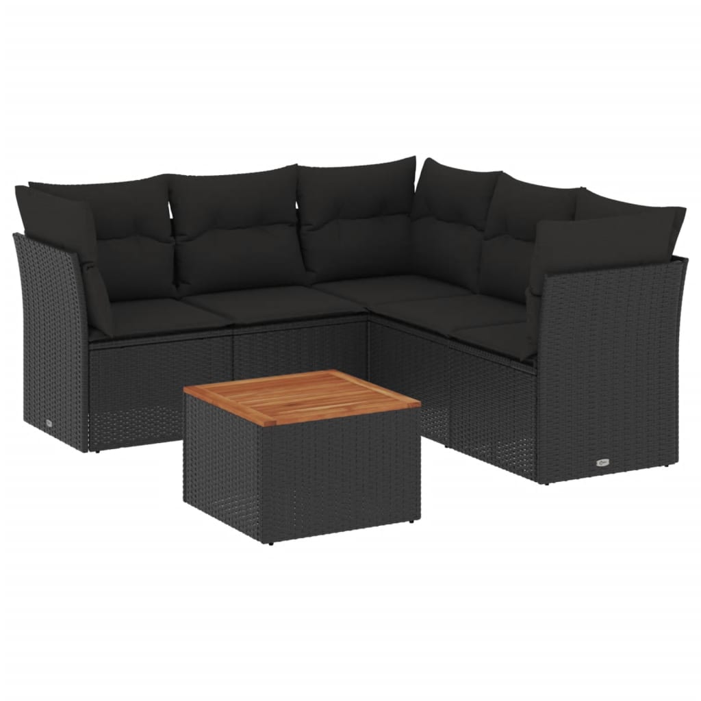 Set Divano da Giardino 6 pz con Cuscini Nero in Polyrattancod mxl 113370