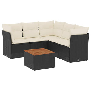 Set Divano da Giardino 6 pz con Cuscini Nero in Polyrattan 3223634