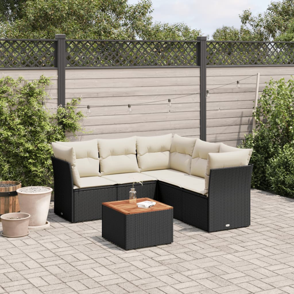 Set Divano da Giardino 6 pz con Cuscini Nero in Polyrattan 3223634