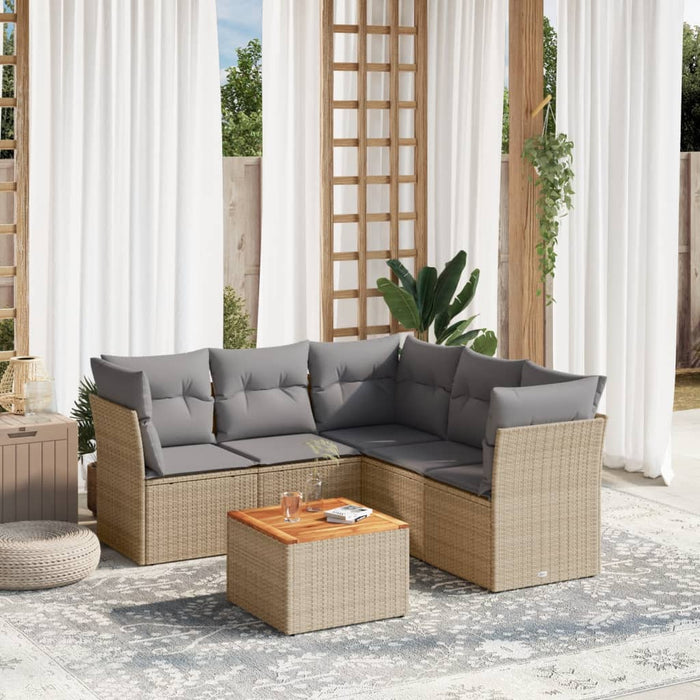 Set Divano da Giardino 6 pz con Cuscini Beige in Polyrattan 3223637