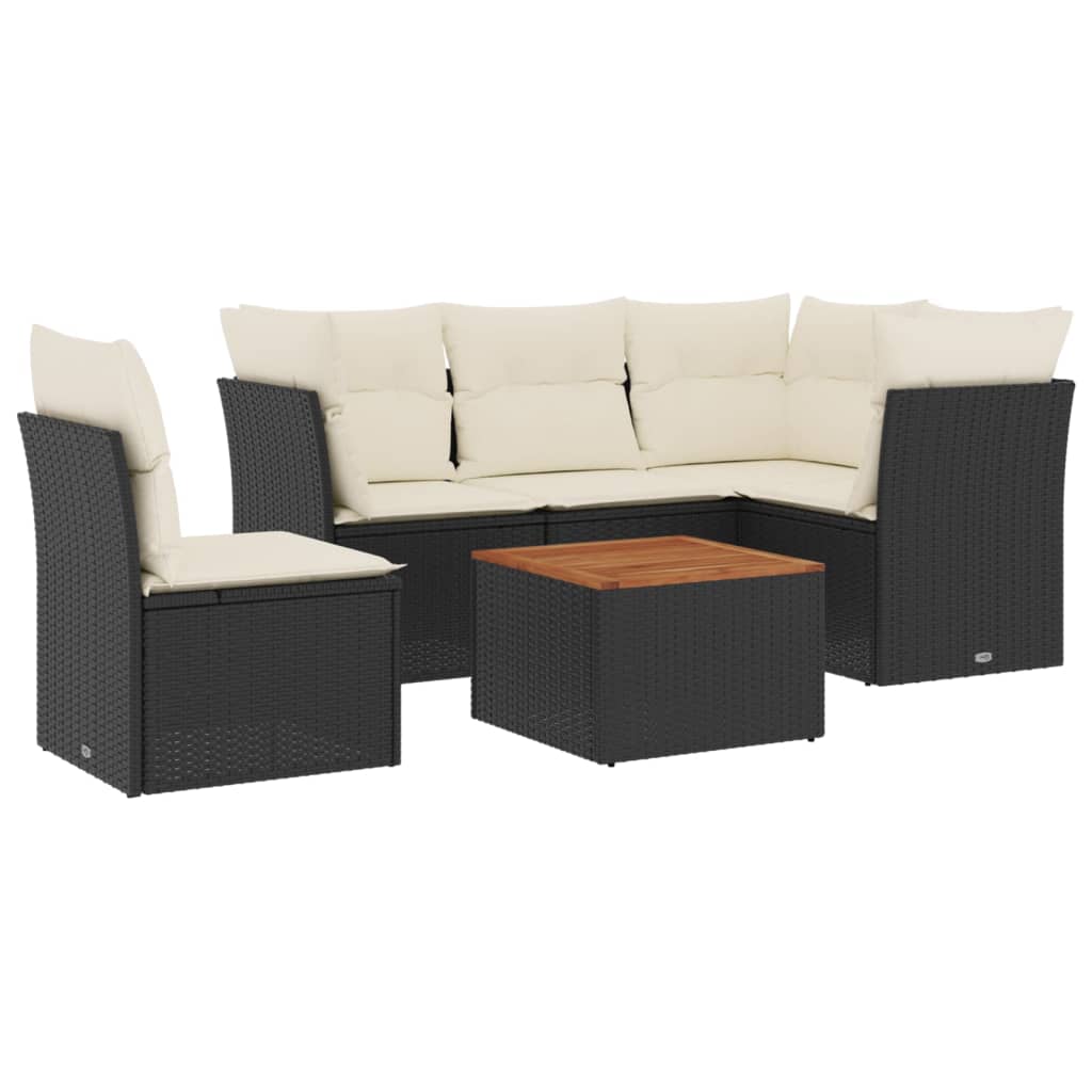 Set Divano da Giardino 6 pz con Cuscini Nero in Polyrattan 3223641