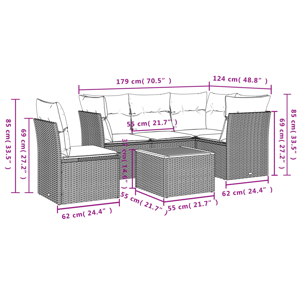 Set Divano da Giardino 6 pz con Cuscini Beige in Polyrattancod mxl 113918