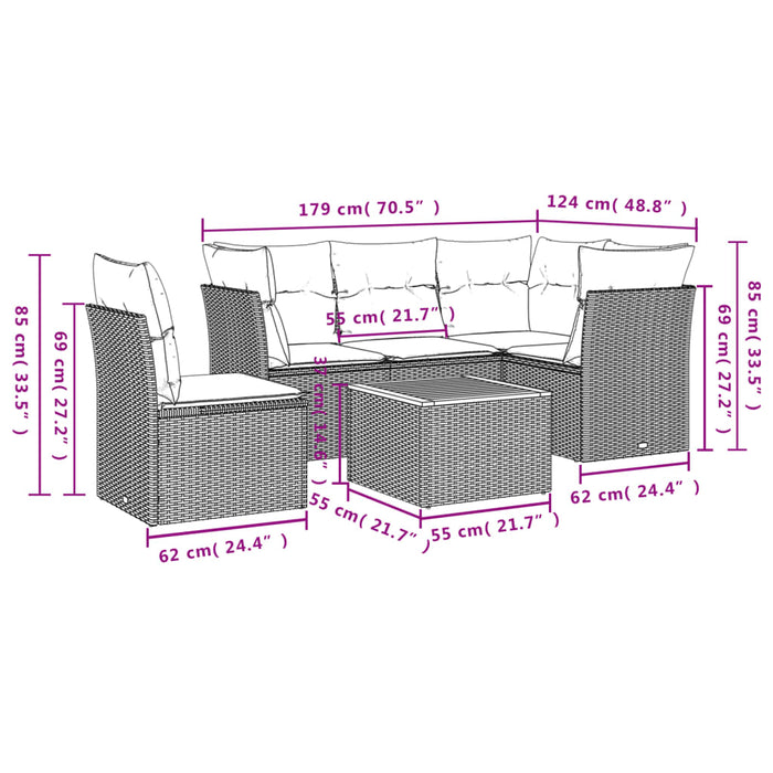 Set Divano da Giardino 6 pz con Cuscini Beige in Polyrattancod mxl 113918