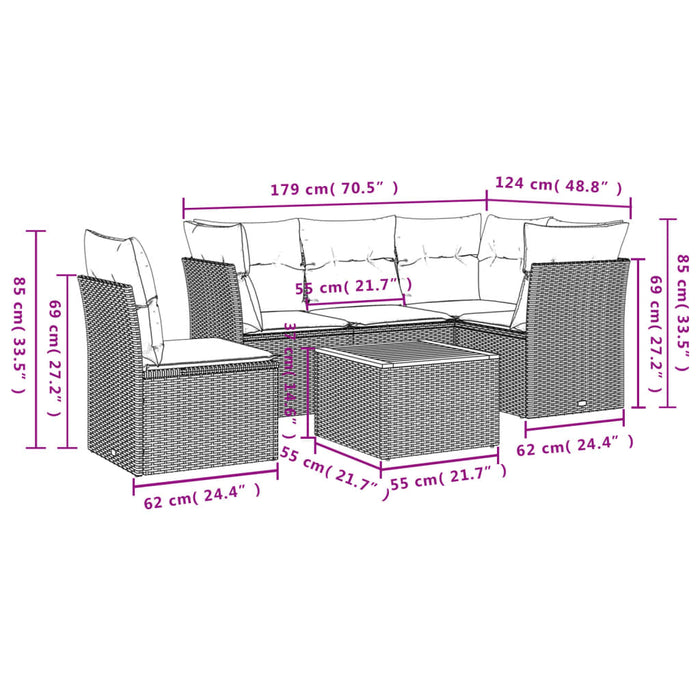 Set Divano da Giardino 6 pz con Cuscini Grigio in Polyrattan 3223645