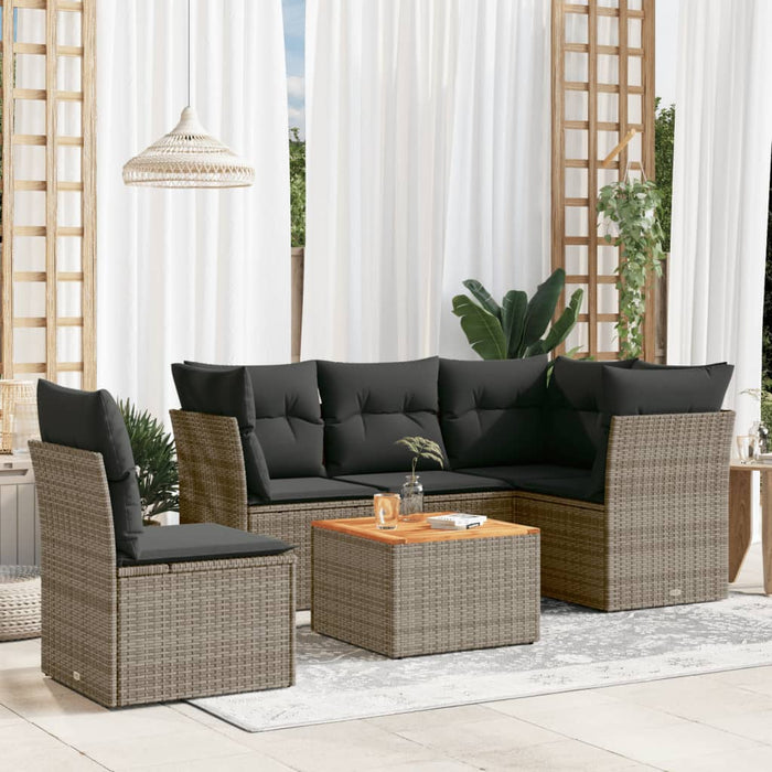 Set Divano da Giardino 6 pz con Cuscini Grigio in Polyrattan 3223645