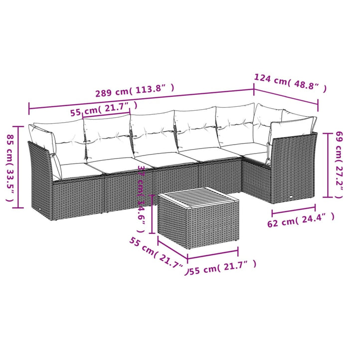 Set Divani da Giardino con Cuscini 7pz Nero Polyrattan 3223648