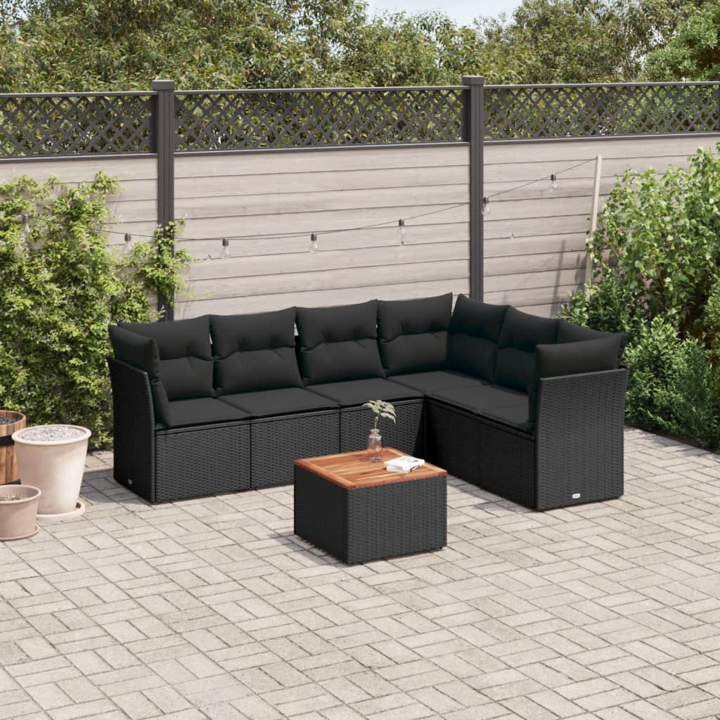 Set Divani da Giardino con Cuscini 7pz Nero Polyrattan 3223654