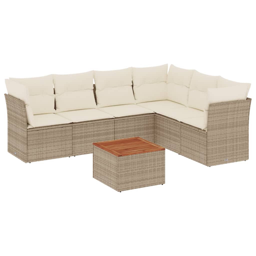 Set Divani da Giardino 7 pz con Cuscini Beige in Polyrattan 3223657