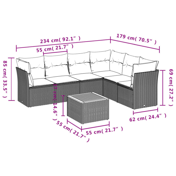 Set Divani da Giardino 7 pz con Cuscini Beige in Polyrattan 3223658