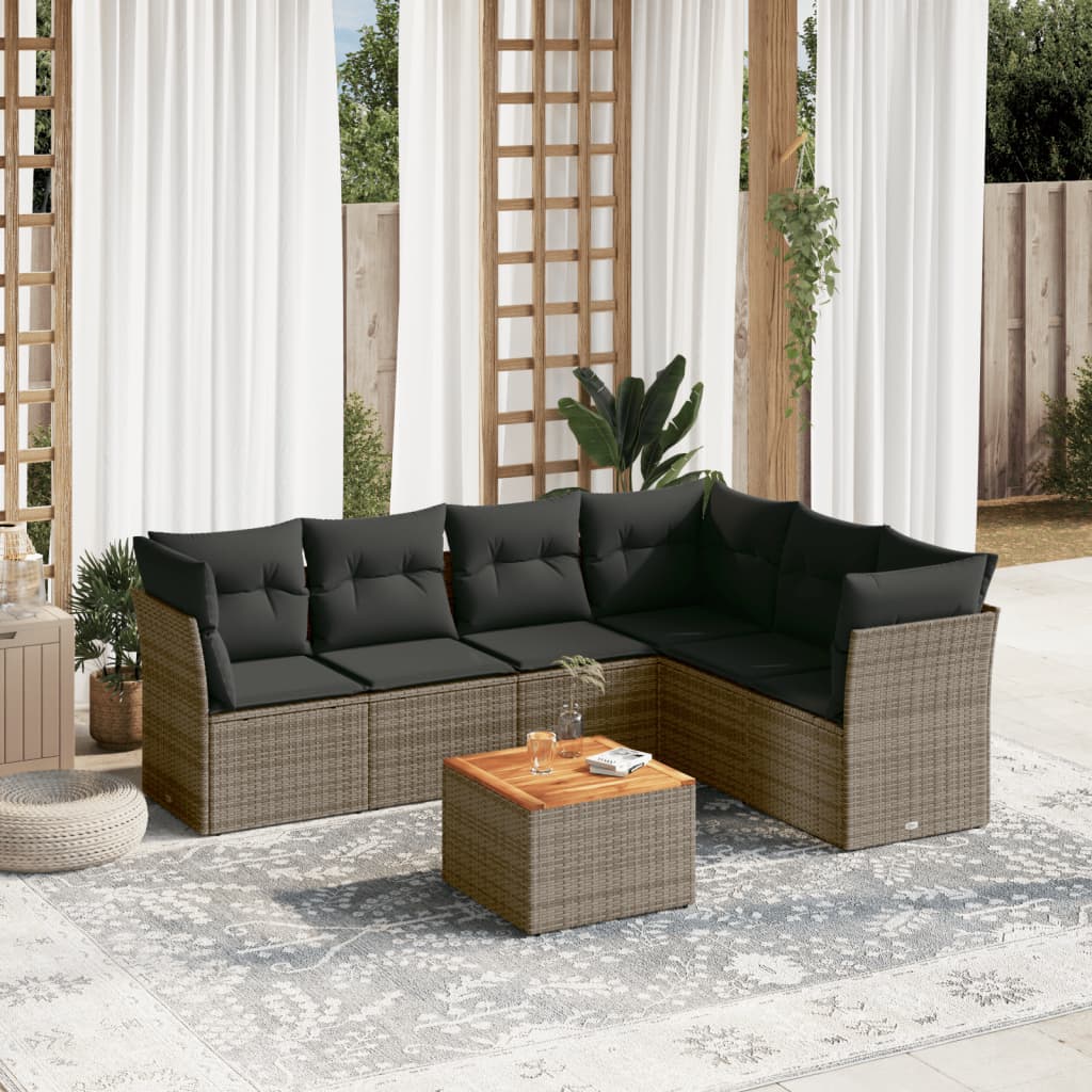 Set Divani da Giardino 7 pz con Cuscini Grigio in Polyrattancod mxl 117143