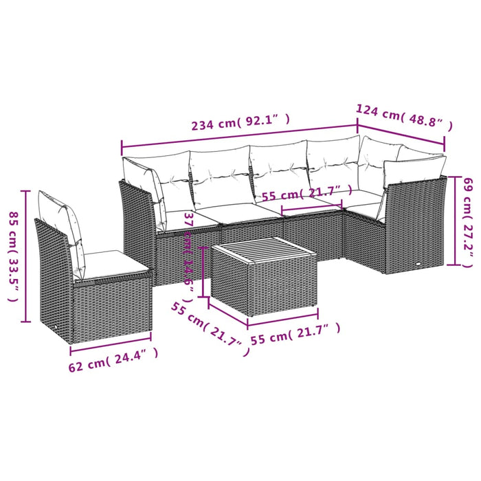 Set Divani da Giardino con Cuscini 7pz Nero Polyrattan 3223661