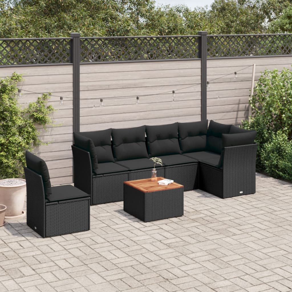 Set Divani da Giardino con Cuscini 7pz Nero Polyrattan 3223661