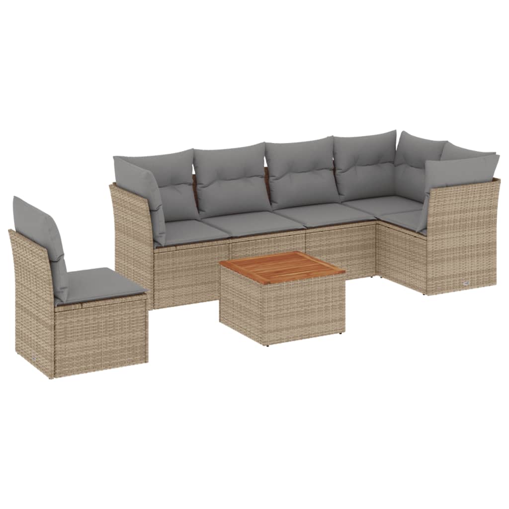 Set Divani da Giardino 7 pz con Cuscini Beige in Polyrattan 3223665