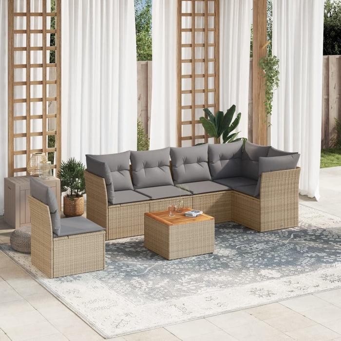 Set Divani da Giardino 7 pz con Cuscini Beige in Polyrattancod mxl 111594