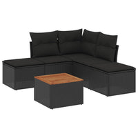 Set Divano da Giardino 6 pz con Cuscini Nero in Polyrattan 3223668