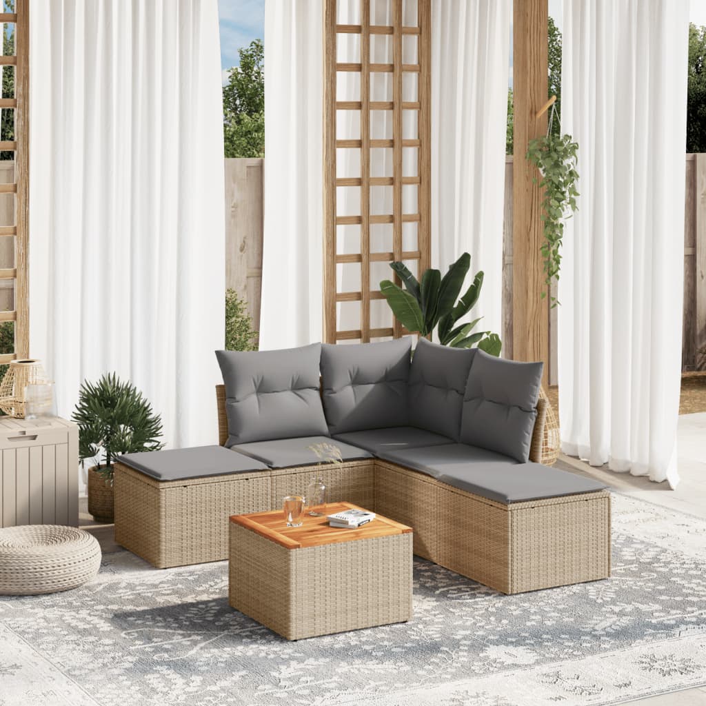 Set Divano da Giardino 6 pz con Cuscini Beige in Polyrattancod mxl 89395